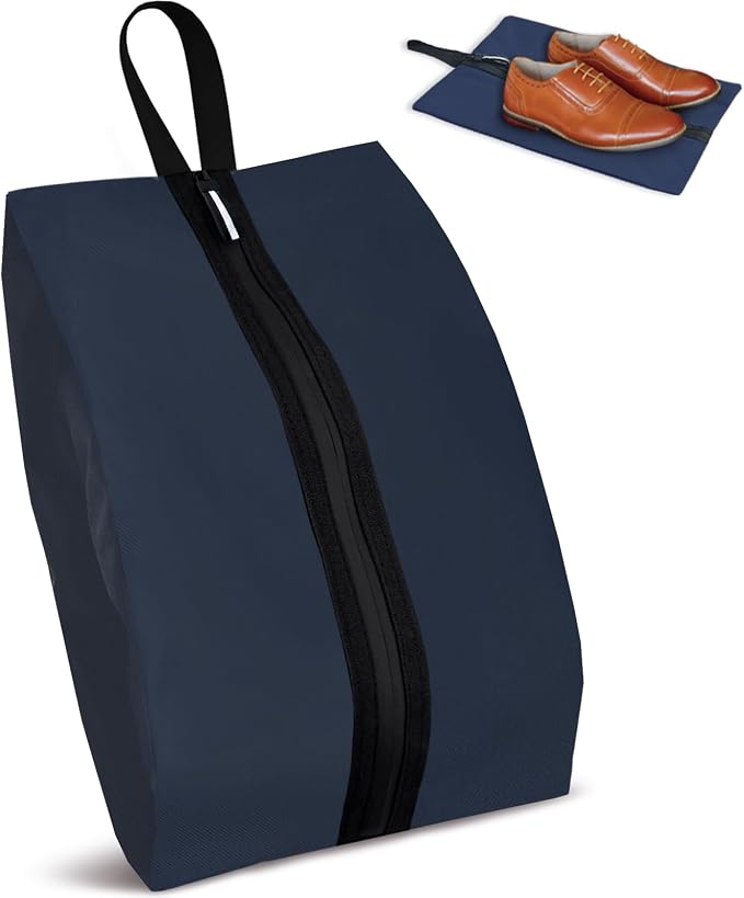 Shoe Bag for Travel, Waterproof Extra Large Shoe Storage Organizer with Handle, Multi-Functional Odor-Resistant Shoe Pouch for Gym, Soccer, Golf, Tennis Soccer Cleats Bag 16.5 x 9.8 Inches (Dark Blue)