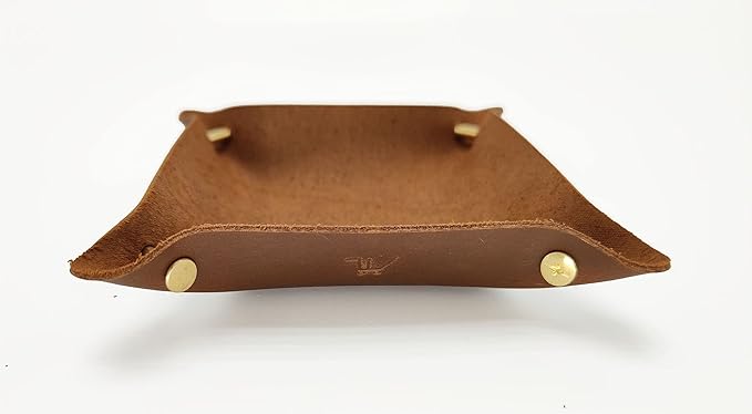 Leather Valet Tray Entryway Catchcall Tray Nightstand Organizer Storage for Wallets Watches Keys Holder Dish Bowl Coins Office Desk Accessory (Cinnamon-Crazy Horse Leather).