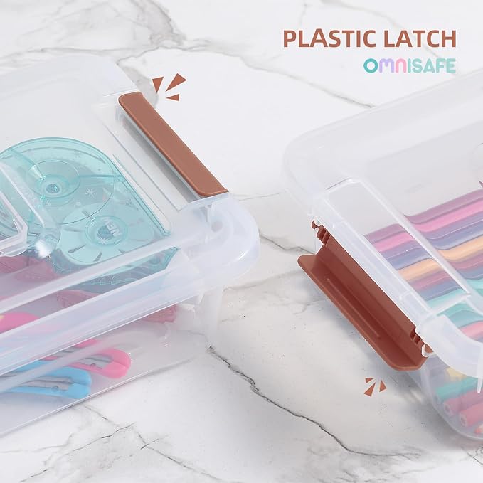 Plastic Storage Bin with Lid, Stackable Design, Clip Box for Crafts, Supplies and Office Items Container (8 Pack 4 Quart Brown)