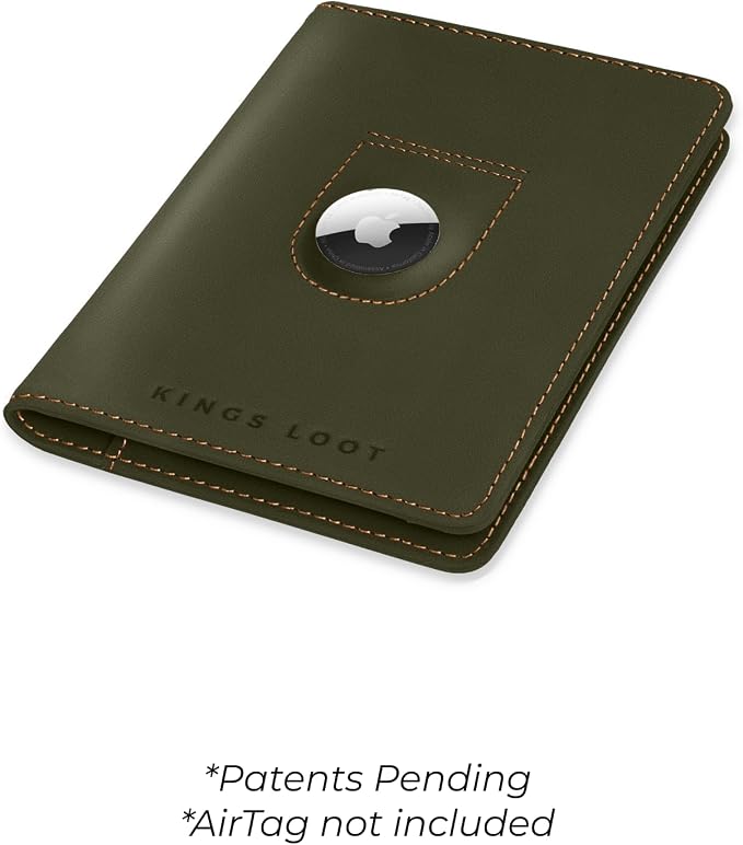 Kings Loot Passport Holder Wallet – RFID Blocking Leather Travel Wallet with Built-in Airtag Holder – Holds 1-6 Cards & Passport – Easy Pull Tab – Slim & Stylish Wallets (Sage)