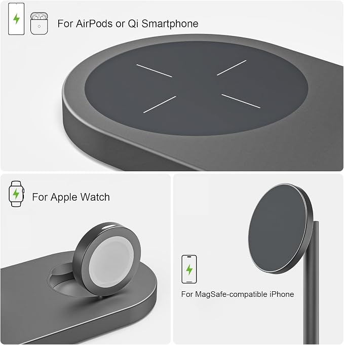KU XIU X23 PRO 3 in 1 Magnetic Wireless Charging Stand for iPhone AirPods iWatch & Qi Smartphone, Wireless Charging Station for iPhone 17/16/15/14/13/12, iWatch Ultra/10/9/8/7, AirPods 4/3/Pro/Pro 2