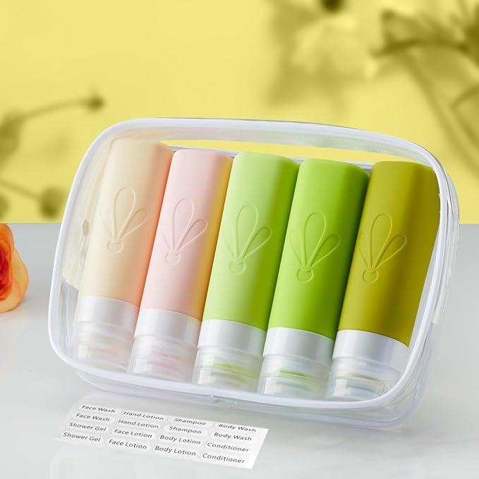 INSFIT Travel Bottles for Toiletries, TSA Approved 3oz Travel Size Toiletries, BPA Free Leak Proof Squeezable Silicone Tubes Travel Essentials for Shampoo Conditioner Lotion Soap