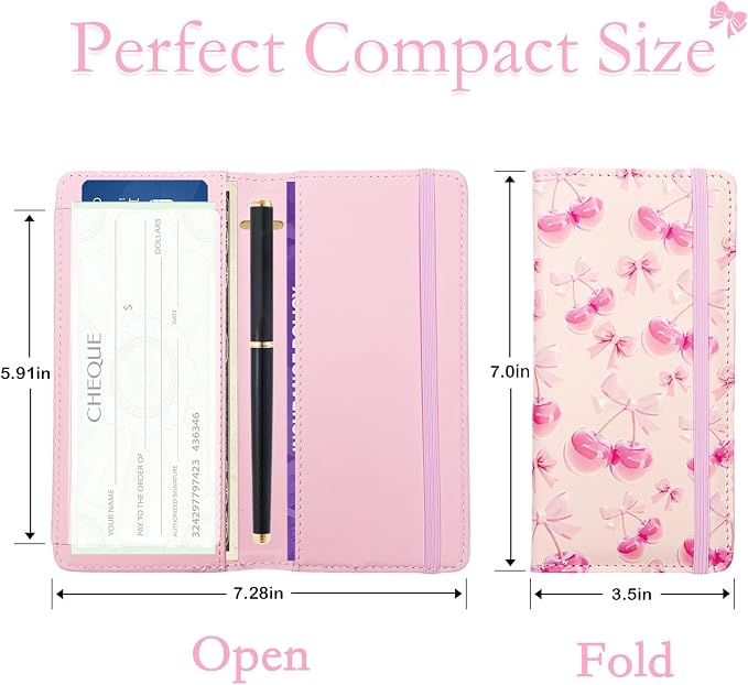 Letter Checkbook Cover, RFID Blocking Checkbook, Stylish, Lightweight, Slim Durable, Multi-Functional Checkbook Holder for Personal and Business Checks (Cherry-Pink)