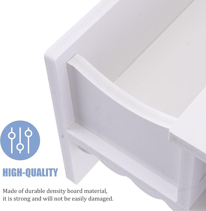 STOBOK Monitor Stand with Drawer Laptop PC Monitor Riser Rack Holder Desk Organizer Tabletop Storage Cabinet Wooden White