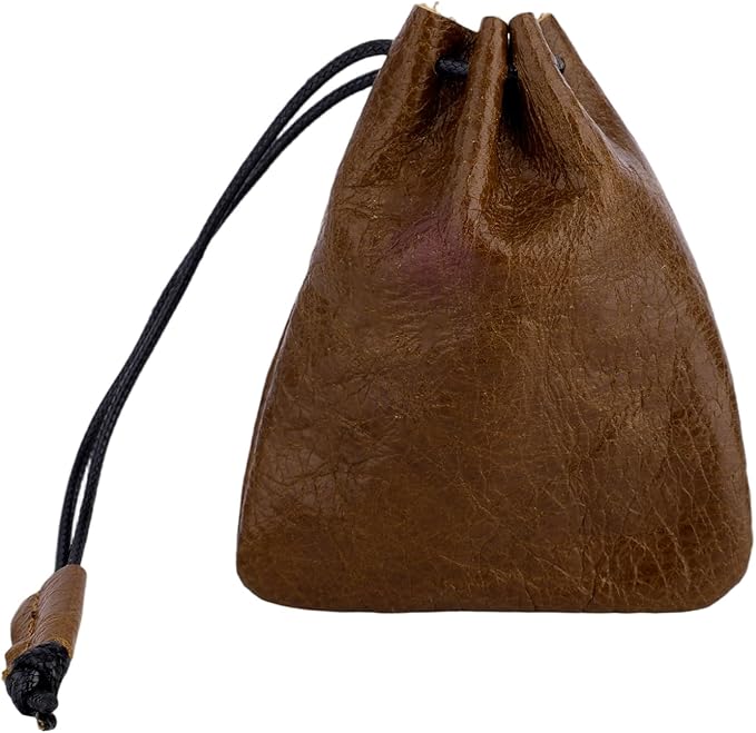 Leather Drawstring Pouch, Cowhide Vintage Leather Storage Bags Pouch Medieval Coin Purse Organizer for Earphone (Brown)