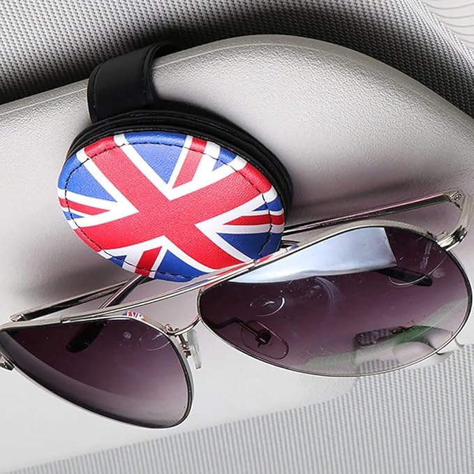 for Mini Cooper Universal Visor Car Glasses Sunglasses Holder Storage Fastener Portable Clip Vehicle Auto R55 R56 R60 F56 F55 F60 (Union Jack)