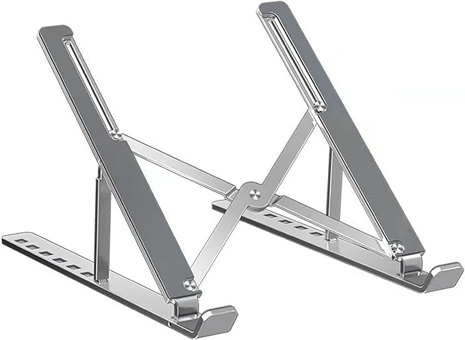 Portable Laptop Stand BEIFOER Foldable Laptop Stands for Desk, Adjustable Aluminum+Silicone Ergonomic Travel Laptop Riser, Ventilated Cooling MacBook Stand for All 10-18'' Notebook, Sliver
