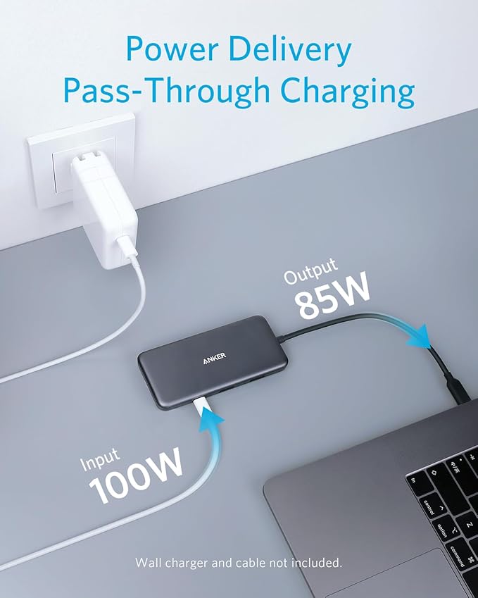 Anker USB C Hub, 7in1 Multi-Port USBC Hub with 4K HDMI, 85W PD, USB-C and 2 USB-A 5Gbps Data Ports, microSD and SD Card Reader, for MacBook Air, MacBook Pro, XPS, and More (Charger not Included)
