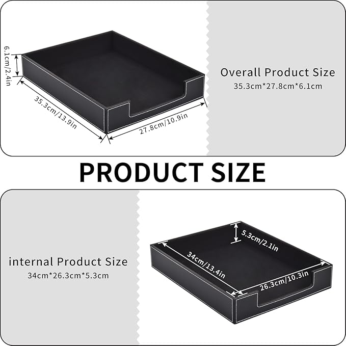 Leather Letter Tray, Office Supplies Desk Organizer for Mail Paper Files Magazines Jewelry Cosmetics,Luxury Letter Holder&Multipurpos Stackable Office Desktop Storage Box ,Black
