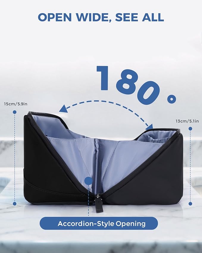 WANDF Toiletry Bag for Men, PU Leather Travel Organizer with Detachable Waterproof Hanging Pouch, Open-Flat Dopp Kit Shaving Bag with Wet Pocket for Travel Toiletries Accessories (Black)