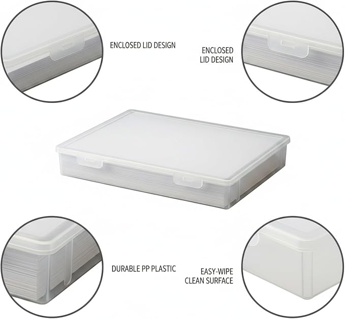 Clear A4 Document Storage Box with Lid, Stackable PP File Organizer for Office Desk & Shelf