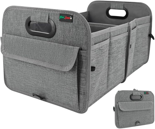 PAT SAM'S Trunk Organizer for SUV, Foldable Car Storage Organizer with Dividers, Waterproof Oxford, Collapsible Car Storage Box with Pockets for Grocery, Tools, Travel (Beige)