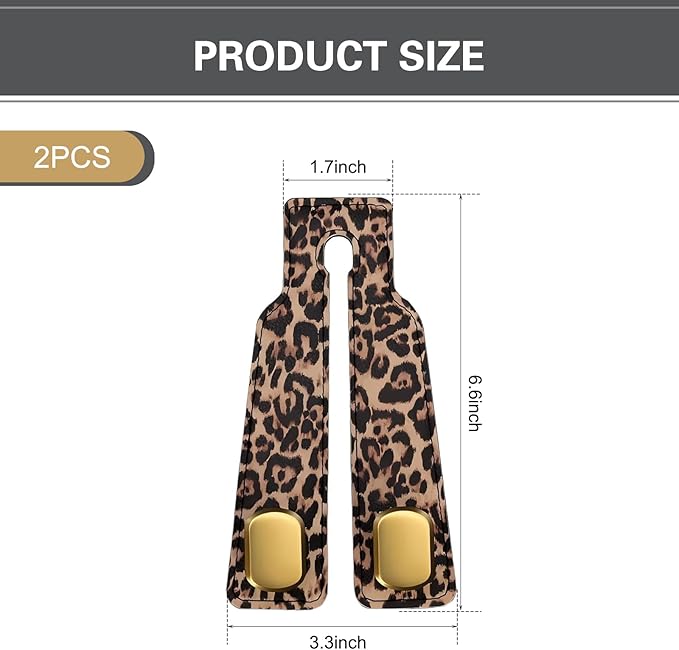 2 PCS Car Seat Headrest Hooks for Hanging, Double Heavy Duty Metal Hooks with Leopard Print, Car Organizer Accessories for Women, Universal for Most Cars, Trucks, SUVs (Brown Leopard Print)