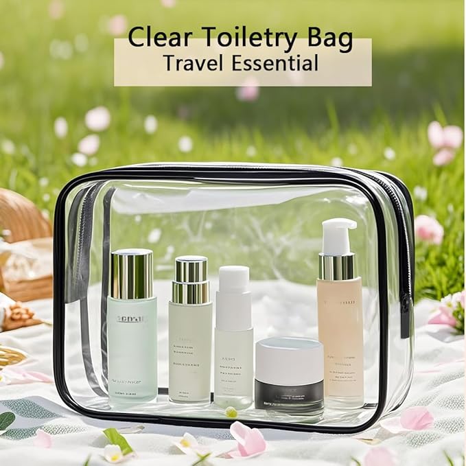 TRODANCE Clear Toiletry Bag, 2 Packs TSA Approved Water resistant Travel Organizer, Airport Airline Travel Essential Carry On Makeup Cosmetic Bags for Women, White - 2 packs