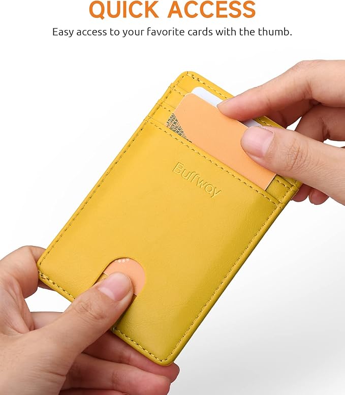 Buffway Mens Slim Wallet, Minimalist Thin Front Pocket Leather Credit Card Holder with RFID Blocking for Work Travel | Minimalist, Thin, Front Pocket, Credit Card Holder, RFID Blocking, for Work Travel