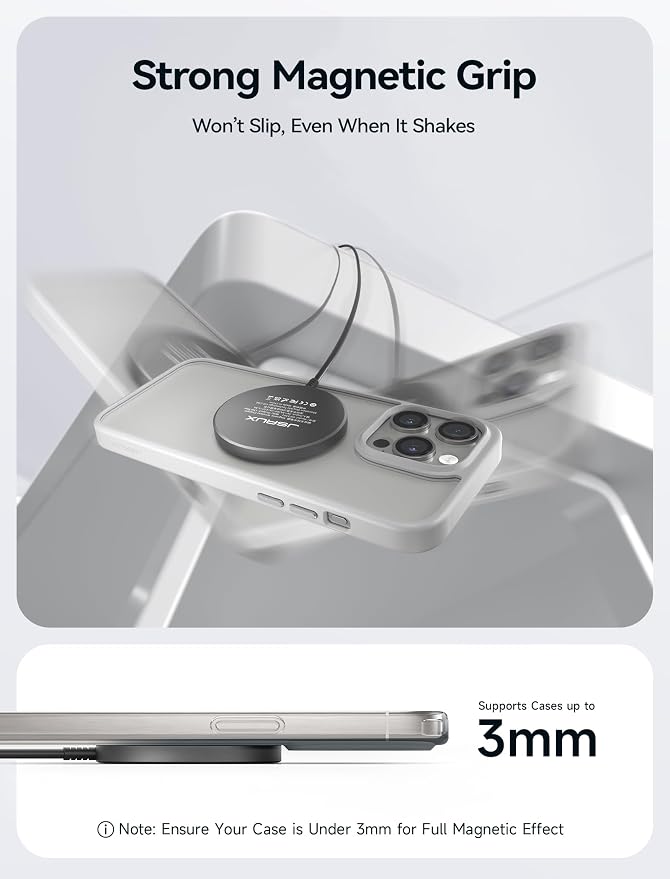 JSAUX Magnetic Wireless Charger Compatible with MagSafe Charger/iPhone 16/16 Pro/16 Plus/16 Pro Max/iPhone 15 Pro Max Plus/iPhone 14 13 12 Series, Wireless Mag Safe Charging Pad, Mag Charger (Black)