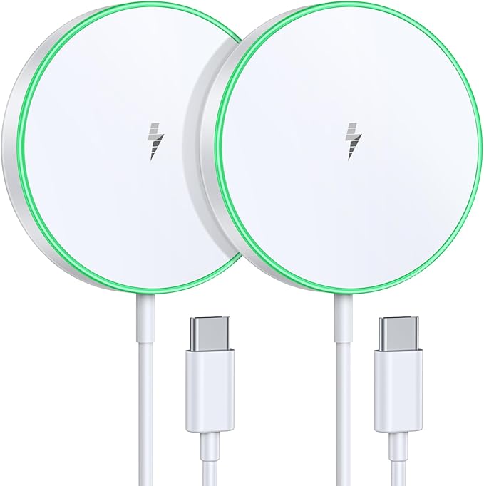 Magnetic Wireless Charger 15W Charger-Fast Charging Pad Compatible with iPhone16/15/14/13/12 Serie & Airpod 2 3 Pro-LED Pad with Dual Charging Ports Original Replacement 2 Pack White