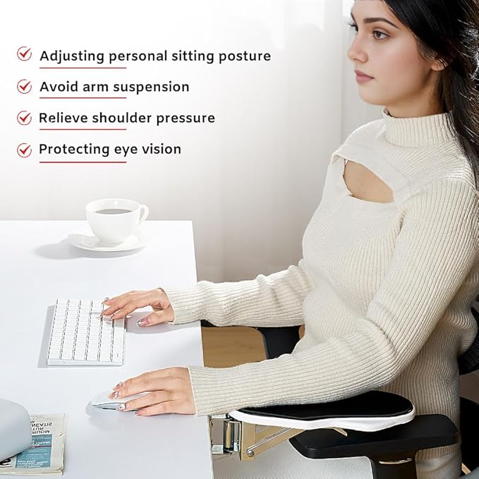 Computer Arm Rest for Desk, 180° Adjustable Rotating Desk Extender Tray, 90° Foldable Elbow Arm Support, Ergonomic Desk Arm Wrist Rest Shelf for Home and Office
