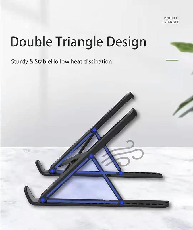 Laptop Stand for Desk with Phone Holder,Anti-Slip Foldable Laptop Riser,Adjustable Portable Stand,Compatible with MacBook Air Pro, HP, Lenovo, Dell, More 10 to 17” Laptops and Tablets (Black)