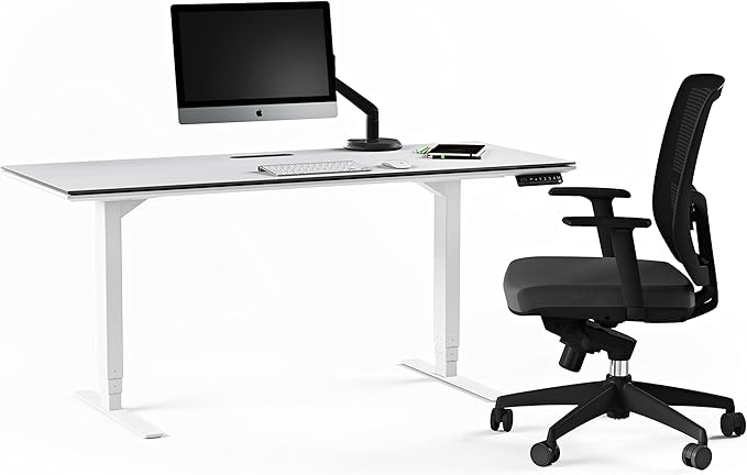 BDI Furniture Centro 6452-2 - 66'' x 30" Standing Desk for Home or Office, Electric Height Adjustable with Memory Preset, Cable Management and Satin-Etched Glass Top, Satin White