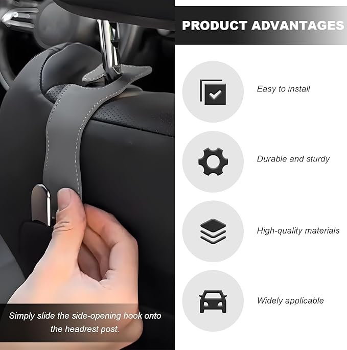 JNXIIJ 2 PCS Car Seat Headrest Hooks, Multifunctional Auto Purse Hanger Storage Organizer, Universal Vehicle Leather Seat Backrest Hooks for Hanging Umbrellas Handbags Clothes (Beige)