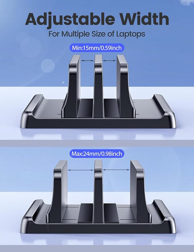 Vaydeer Vertical Laptop Stand for Desk,Dual Slots Plastic Laptop Holder with Space Saving 4-in-1 Design,Adjustable Laptop Organizer Storage Supports for MacBook,Mac,HP,Dell,Microsoft Surface,Lenovo
