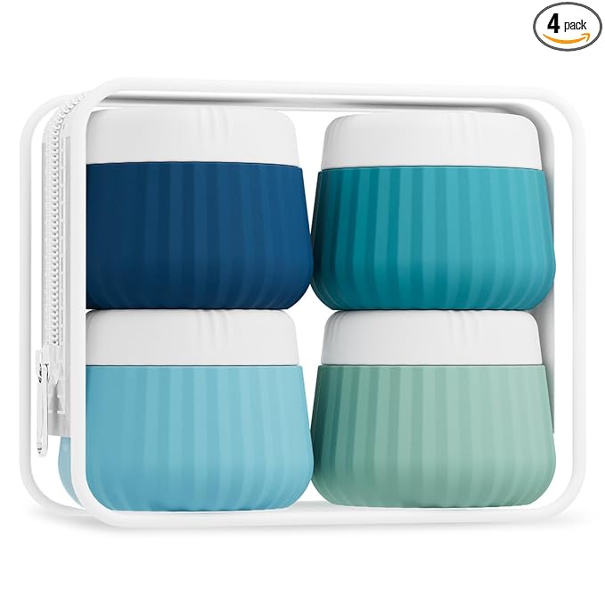 Mrsdry Travel Containers for Toiletries 4 Pack, TSA Approved Travel Size Toiletries, Travel Size Containers, With Clear Bag Leak Proof Silicone Jars, Travel Essentials Creams Jars Carrying Small Items