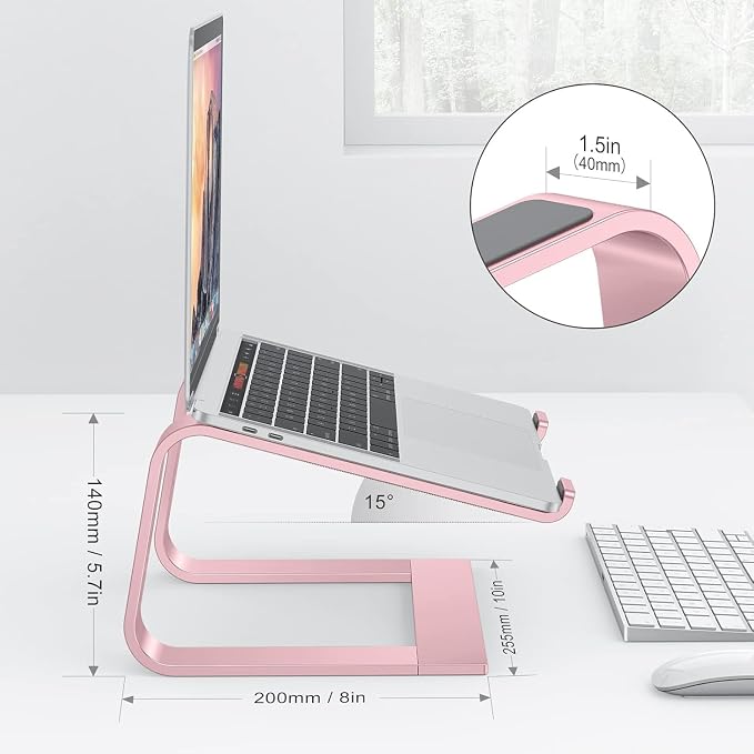 OMOTON Laptop Stand for Desk, Detachable Laptop Riser, Aluminum Laptop Holder, Compatible with MacBook Air/Pro, Dell, HP, and All Laptops (11-16 inch), Rose Gold