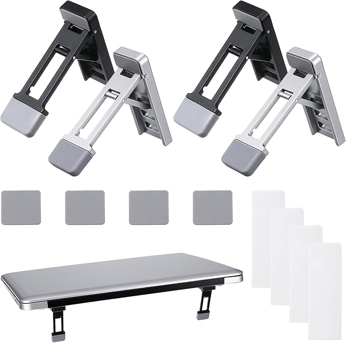 4 Pcs Portable Laptop Stand for Desk Foldable Keyboard Riser Stand Ergonomic Computer Keyboard Lift with Anti-Slip Pads Adjustable Tilt Self-Adhesive Keyboards Riser Feet for Laptop Most Keyboards