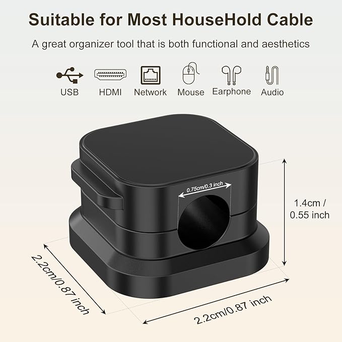 6 Pack Magnetic Cable Clips, Cord Organizer Holder with Strong Adhesive, Desk Cable Management for Home Office Car Desktop Nightstand, Adjustable Wire Keeper, Black