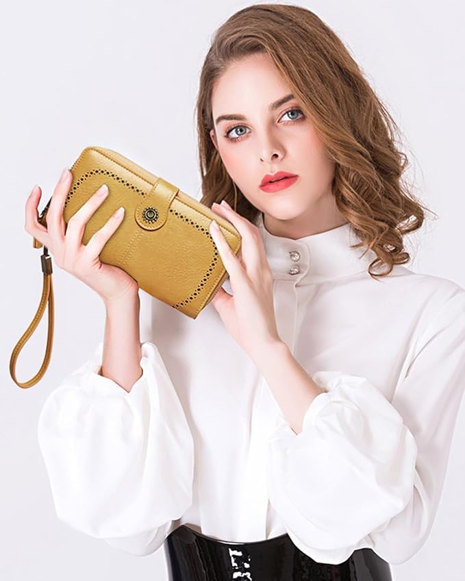 TFKGS Wallet for Women RFID Blocking Leather Large Capacity Card Holder Ladies Phone Clutch Travel Long Purse Wristlet | RFID Blocking, Leather, Large Capacity, Ladies, Travel