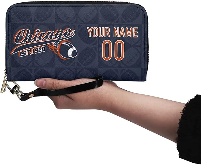 Custom Sports Team Zip Organizer Wallet-Personalized PU Leather Wallet with Name Number,Multi-Card Slots,Wrist Strap,Fan Gift for Men Women.