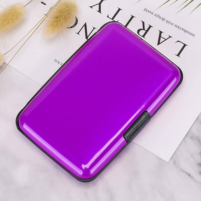ELFISH RFID Blocking Credit Card Protector Aluminum ID Case Hard Shell Business Card Holders Metal Wallet for Men or Women (Aluminum, Purple)