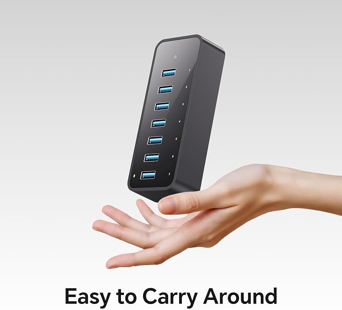 Powered USB 3.0 Hub, 7-Port USB Data Hub with 1 BC1.2 Port and 36W Power Adapter, USB Splitter for Laptop, PC, Desktop, External HDD, and Mobile Devices