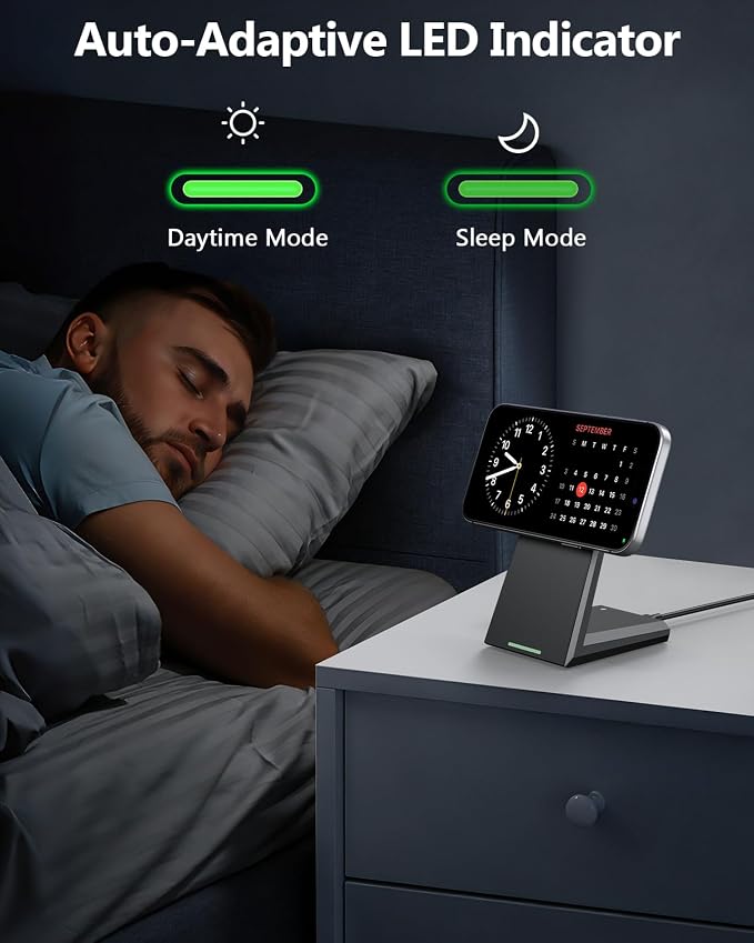 NANAMI Magnetic Wireless Charger Stand 25W Fast Charging with 30W PD Adapter for iPhone 17/16/15/14/13/12, N52 Magnetic Alignment, 360° Adjustable Phone Charger Stand, Auto-Dim LED & Safety Protection