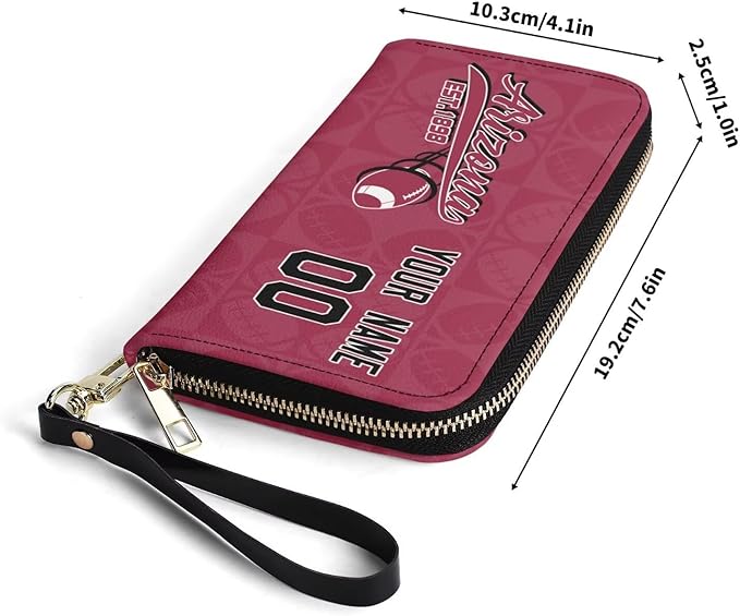 Custom Sports Team Zip Organizer Wallet-Personalized PU Leather Wristlet Wallet with Name Number,Multi-Card Slots,Wrist Strap,Fan Gift for Men Women.