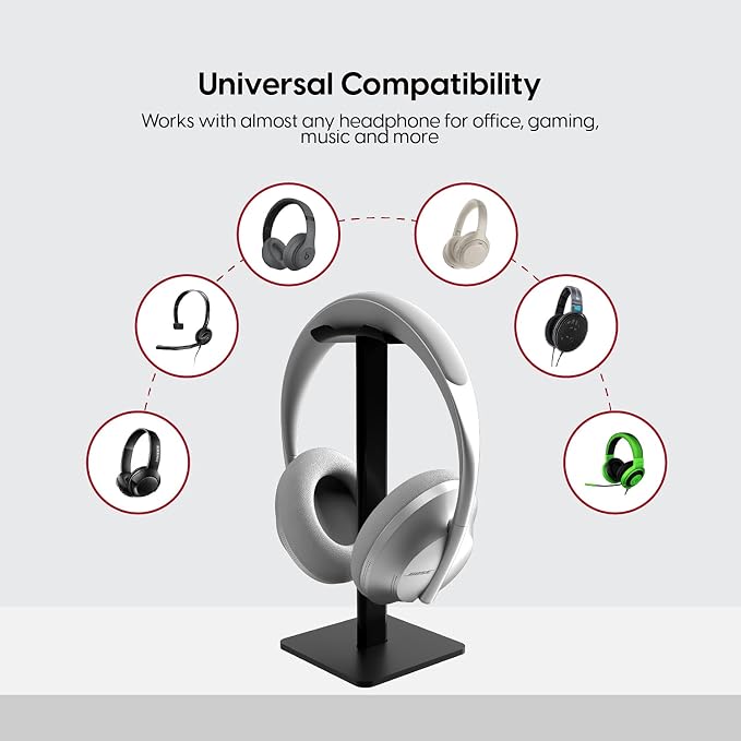 TalkWorks Headphone Stand Holder-Desktop Headset Stand Organizer and Tabletop Space Saver for Home, Office and Gaming Room - Sleek Design, Easy Assembly and Durable Non-Slip Base,Black