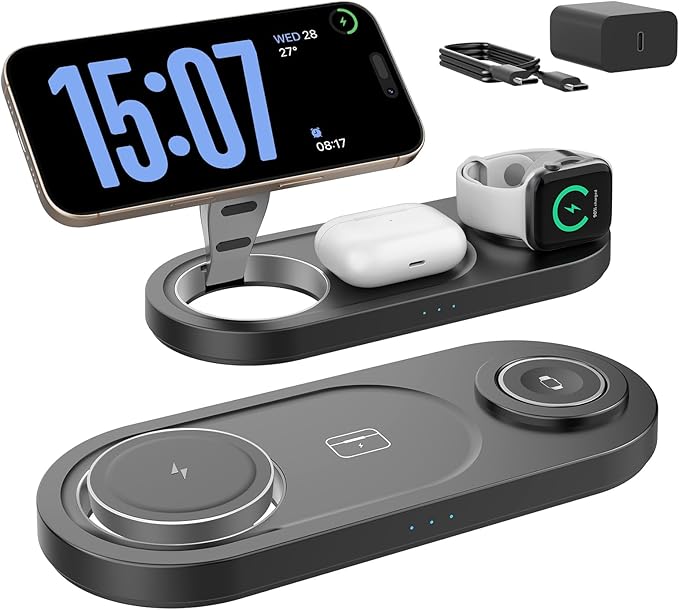 2026 "Mdrndock Magnetic 3 in 1 Charging Station Apple,Foldable Wireless Charger Stand for Mag-Safe for iPhone 17/16/15/14/13/12/Pro Max/Pro/Mini/Plus,Apple Watch Series, Air Pods pro/2/3/4