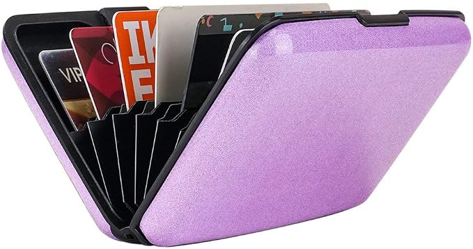 ELFISH RFID Blocking Credit Card Protector Aluminum ID Case Hard Shell Business Card Holders Metal Wallet for Men or Women (Purple)