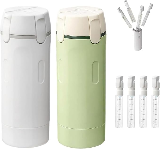 2026 New 4-in-1 Travel Bottles Set, Portable Leakproof Containers for Shampoo, Lotion & Conditioner, Transparent Travel Toiletries Bottle Set with Measurement Scale & Label (Green+White)