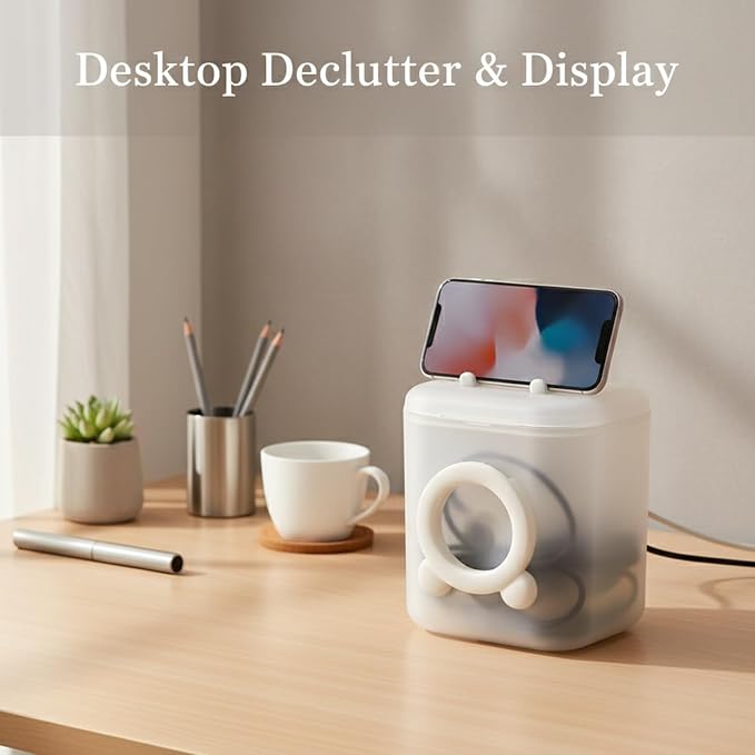 Desktop Cable Organizer Box, Compact Cord Management for Cables & Chargers, PP Plastic Case