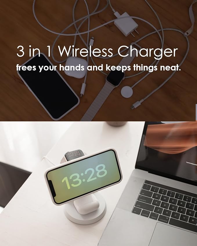 Wireless Charger Compatible with Mag-Safe,3 in 1 Charging Station for iPhone17/16/15/14/13/12 Series, Apple Watch,AirPods,15W Fast Charging (Adapter Included)
