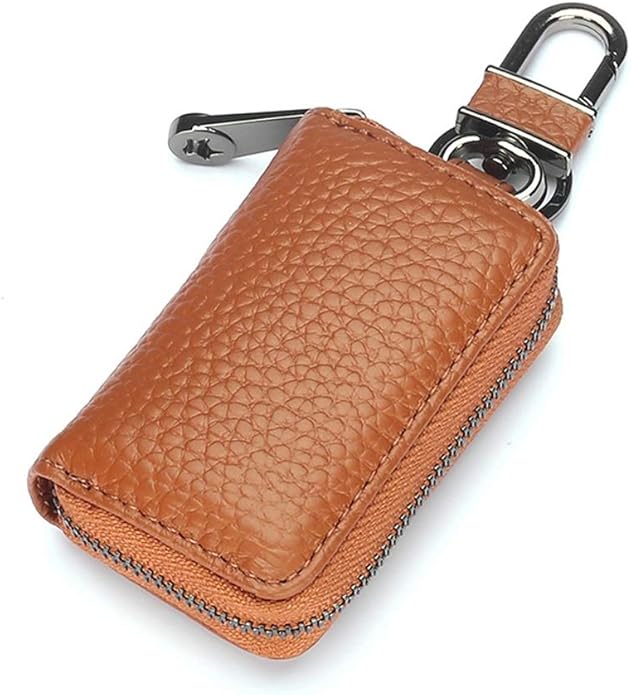 Leather Key Case Holder Auto Key Chain Protector Cover Zipper Bag Remote Fob for Car