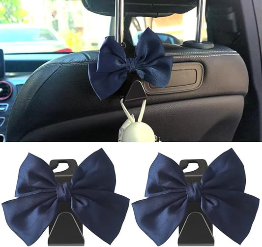 2 Pack Car Seat Headrest Hook, Auto Seat Hook Hangers Storage Organizer Interior Accessories for Handbag Clothes Coats Grocery Bags (Dark blue)