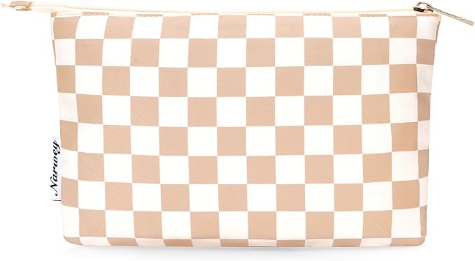 Narwey Small Checkered Makeup Bag for Purse Small Cosmetic Bag Women Travel Makeup Pouch Zipper Pouch (Light Checkerboard)