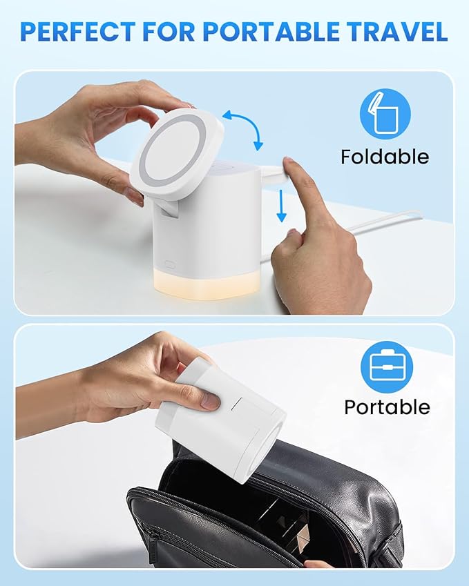 Wireless Charging Station for iPhone Mag-Safe: JoyGeek 3-in-1 Foldable Charger Phone Stand Charger for iPhone 16/15/14/13/12 Pro/Max/Plus - for AirPods - for Apple Watch 2-10/Ultra