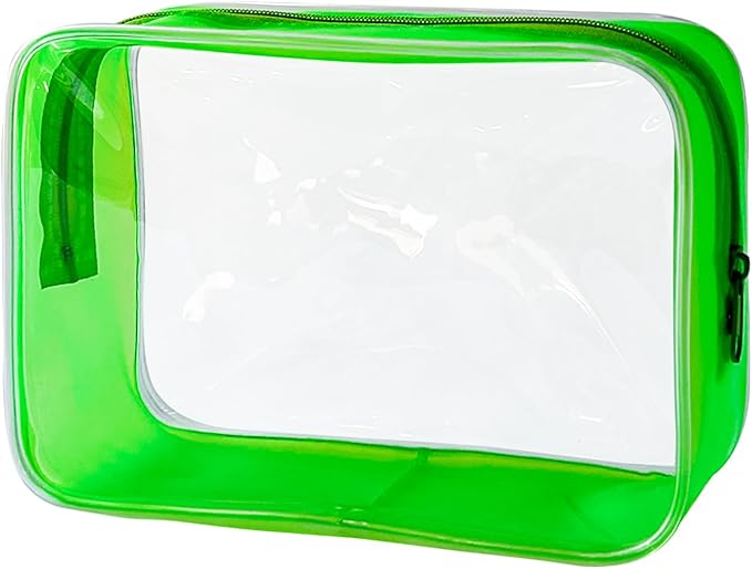 Stadium Approved Green Frame Clear Toiletry Bag TSA Approved Clear Organizer Bags Portable Travel Makeup Bags with Zipper for Women (Green)