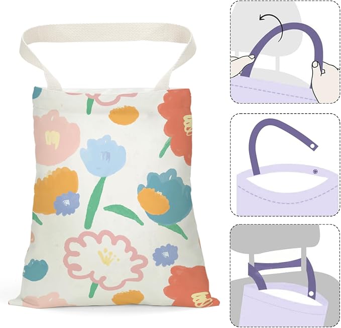 Car Trash Bag Car Garbage Bag Hanging Cars Trash Can Spring Decor Waterproof Cars Back Seat Organizer for Vehicle Travelling Camping Doodle Flower Decor