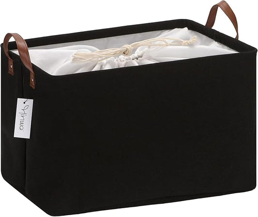 Hinwo 31L Large Storage Bins, Closet Organizers and Storage, Shelf Baskets, Foldable Clothes Storage Baskets with Handles, Containers for Clothing, Blanket, Towels, Toys, Bedding (Black)
