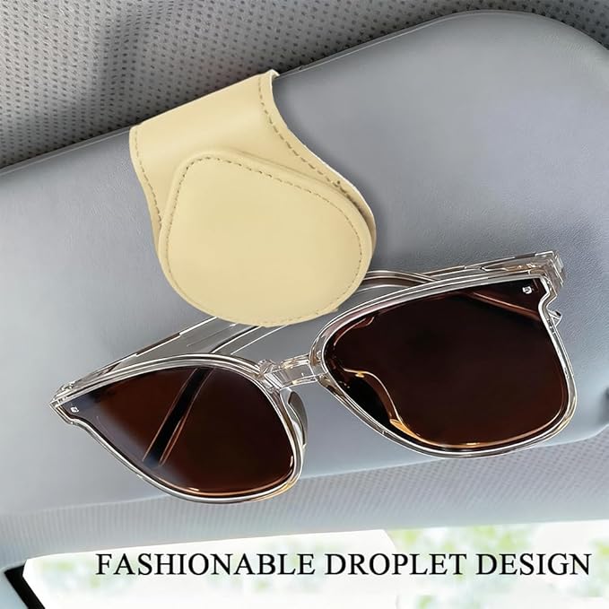 Magnetic Sunglass Holder for Car Visor, Sunglasses Visor Clip, Magnetic Leather Vehicle Glasses Ticket Card Clip, Automotive Eyeglass Hanger Organizer Accessories for Most Vehicles (Beige)